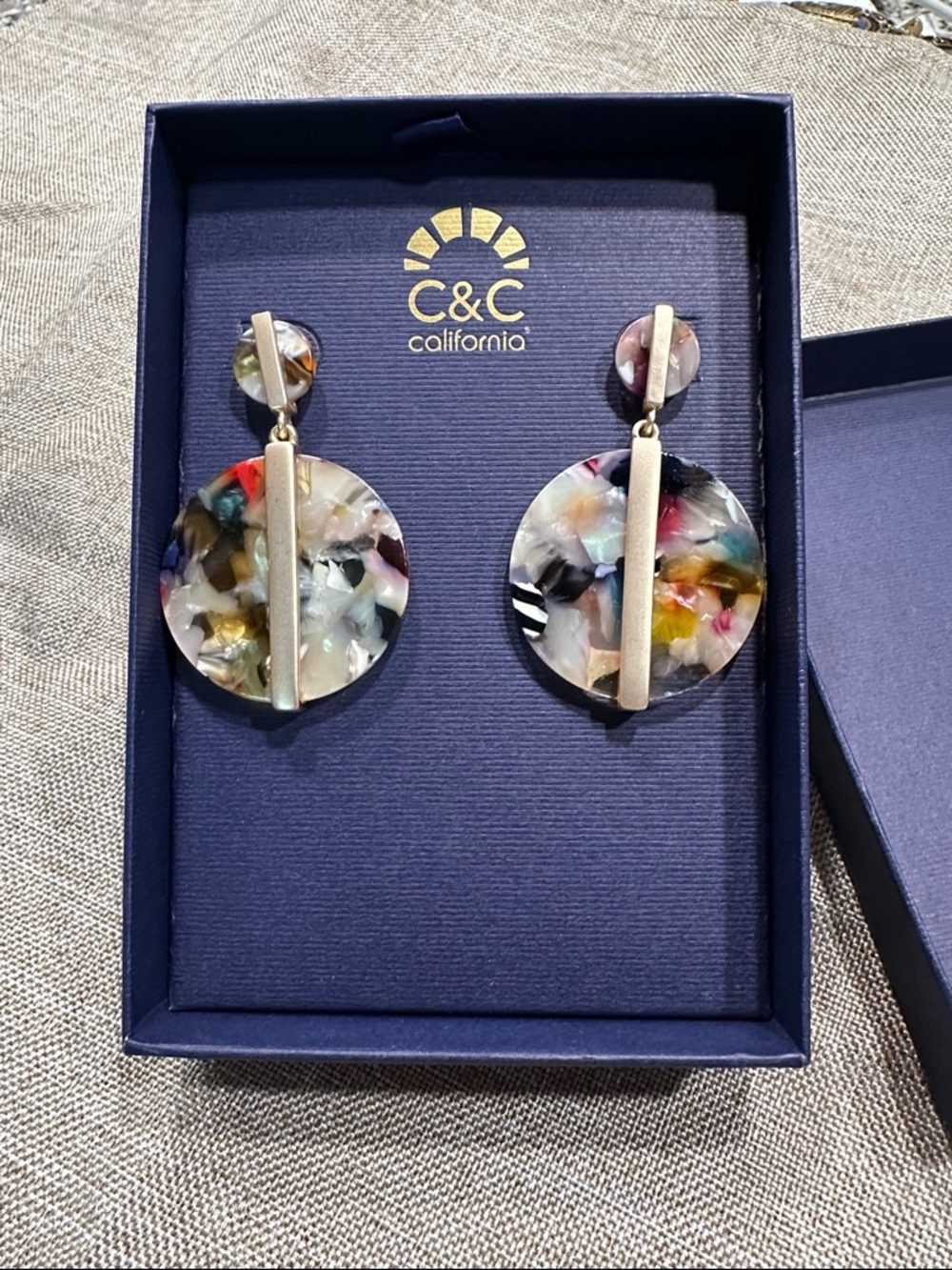 C&C California Multicolor Marbled Resin Drop Earrings with Gold Accents